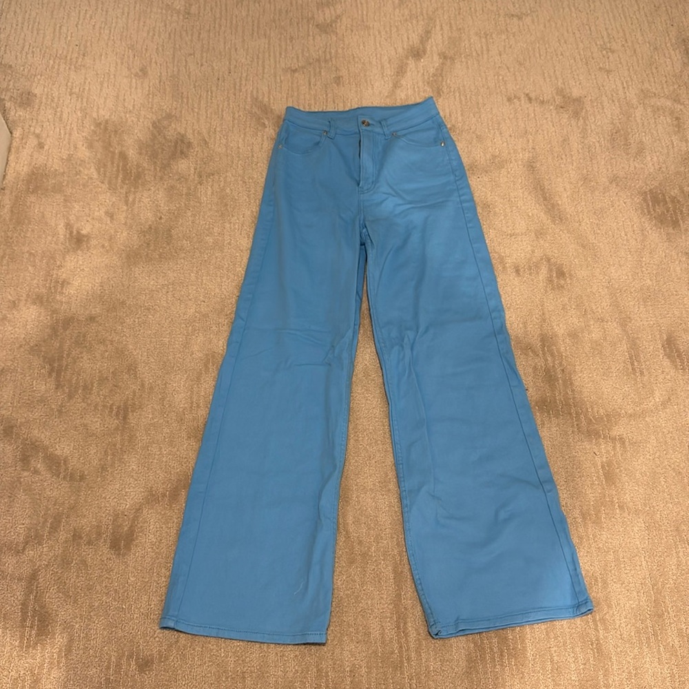 H&M high rise wide leg blue jeans